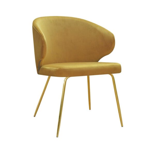 Żółte krzesło tapicerowane do jadalni na złotych nogach Atlanta idela Gold