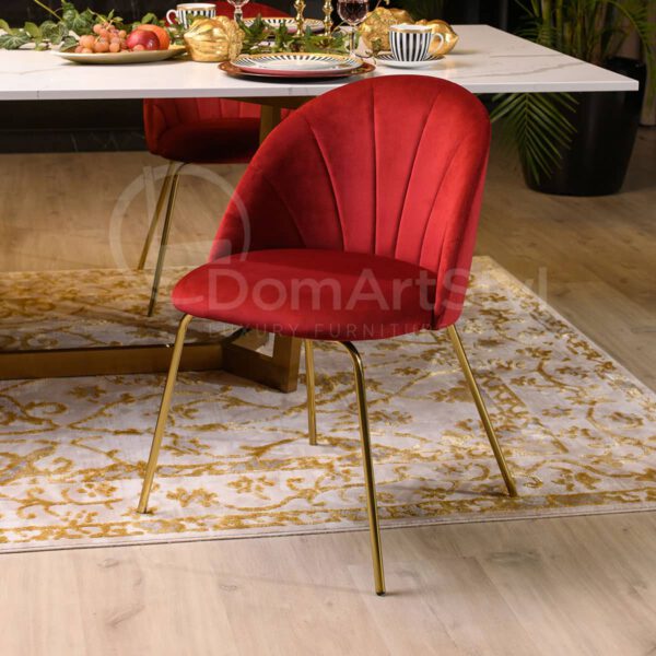 Czerwone krzesło tapicerowane welurowe na złotych metalowych nogach do jadalni Ariana Ideal Gold