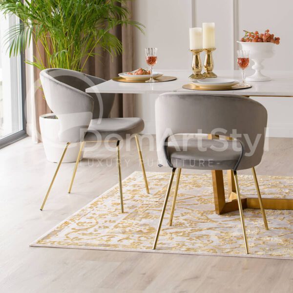 Boston Ideal Gold grey velor dining chairs with golden legs