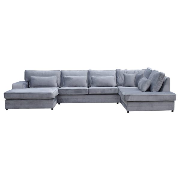 Modern gray velor corner sofa for the Cassian living room