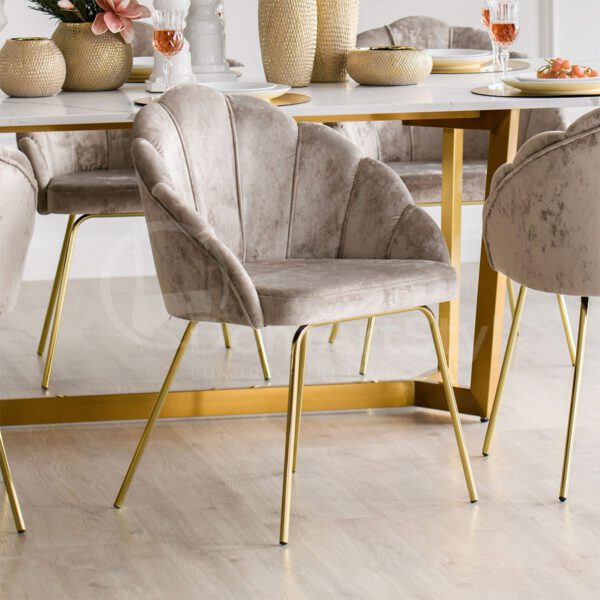 Modern velor armchair on golden legs Tulip Ideal Gold