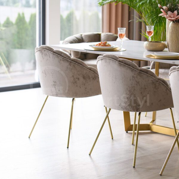 Tulip Ideal Gold gray velor dining armchairs