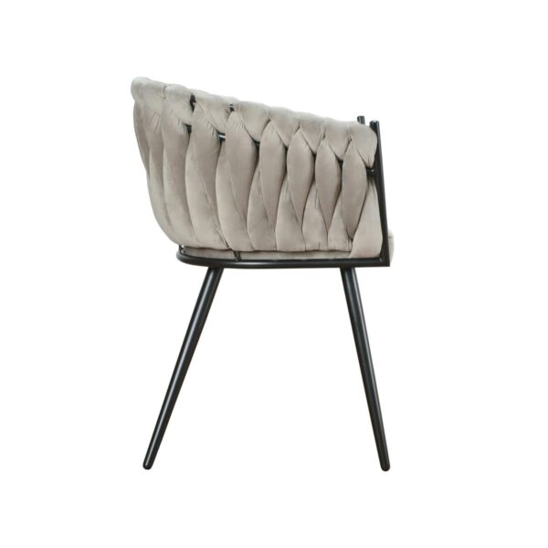 Larissa Black modern beige velor armchair on black steel legs
