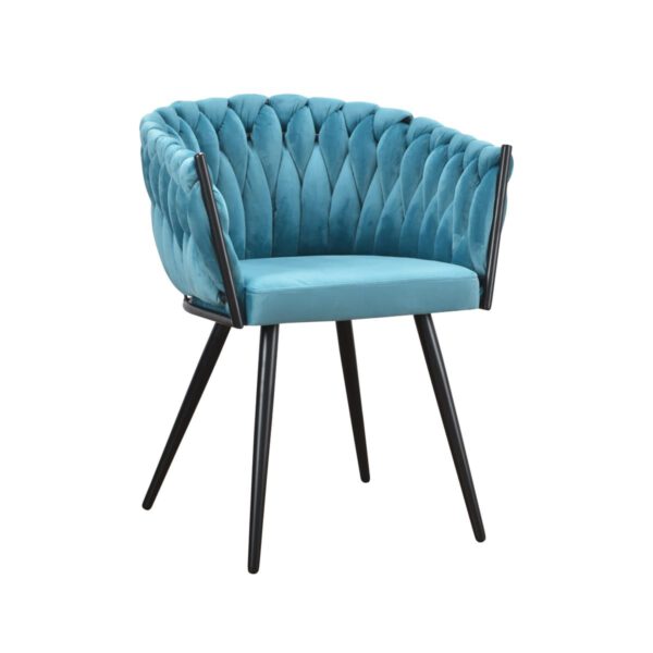 Fotel niebieski welurowy nowoczesny do salonu na drewnianych nogach Larissa Black