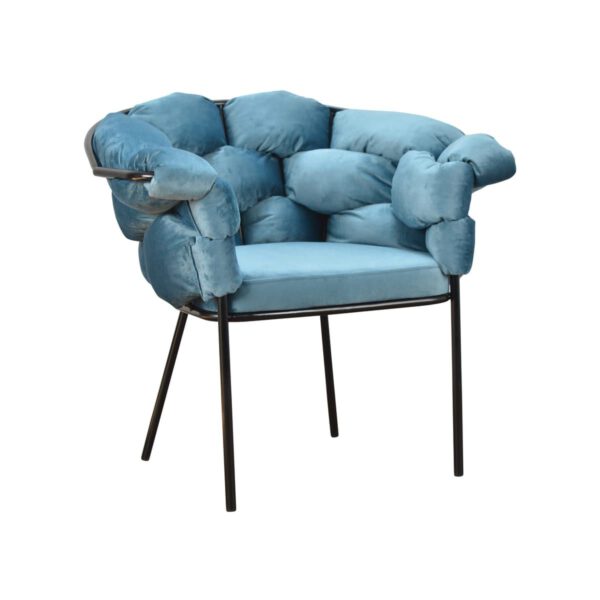 Modern blue velor armchair for the living room on Cherry Black metal legs