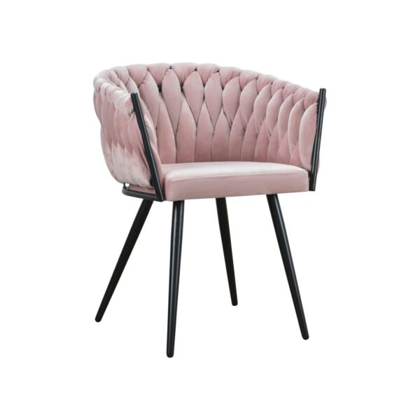 Larissa Black modern pink velor armchair on wooden legs