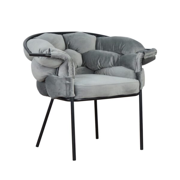 Modern gray velor armchair for the living room on Cherry Black metal legs