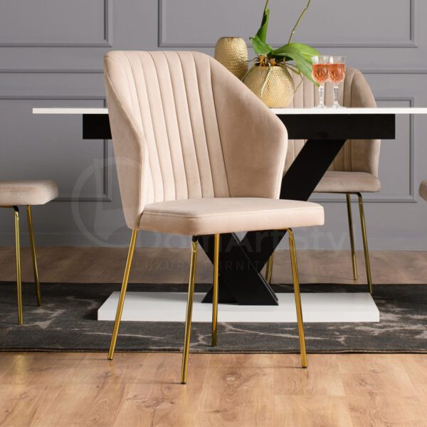 Palermo Original Gold modern beige velor dining chair on gold legs