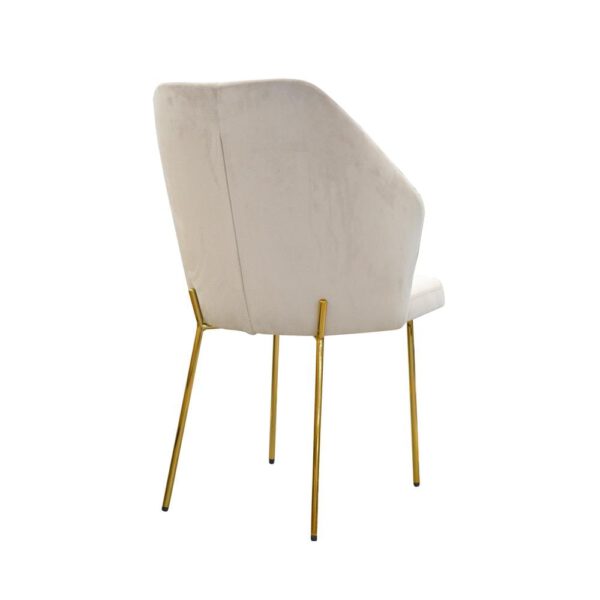 A beige velor chair upholstered on Palermo Original Gold legs