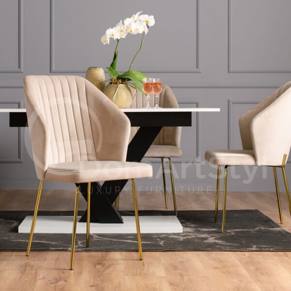 Beżowe krzesła welurowe nowoczesne do jadalni Palermo Original Gold