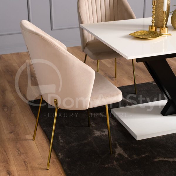 Krzesła tapicerowane beżowe welurowe glamour do jadalni Palermo Original Gold