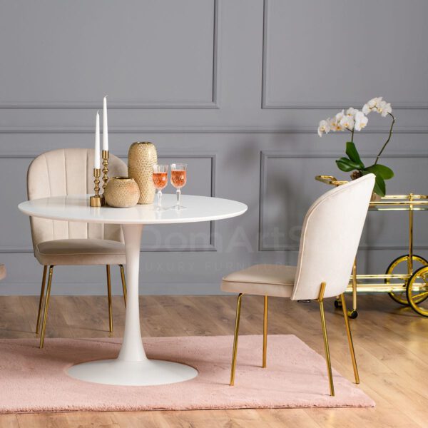 Modern velor chairs for a white table with gold legs Matylda Original Gold