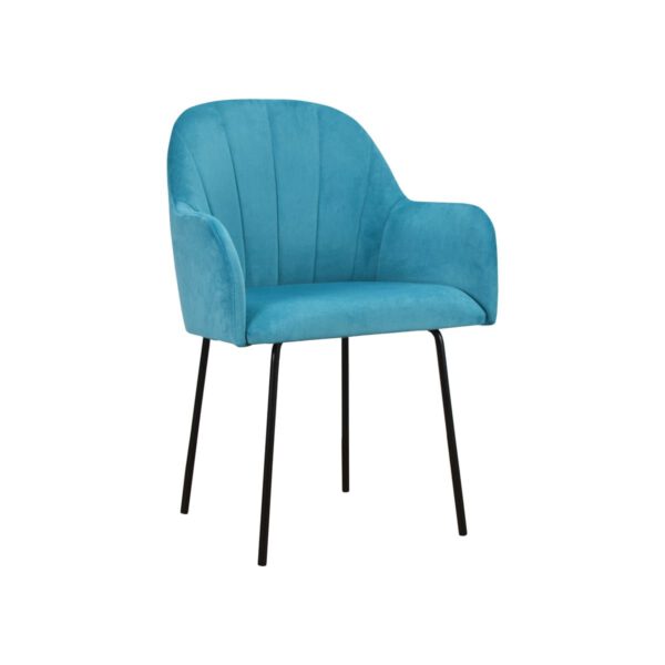 Modern blue velor armchair for the living room on Ilario Original Black metal legs
