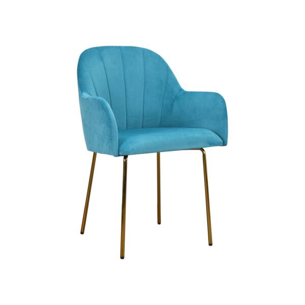 Fotel niebieski welurowy nowoczesny do salonu na złotych nogach Ilario Original Gold