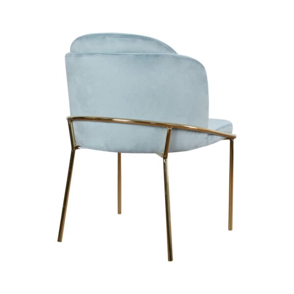 Upholstered blue velor dining chair on Polly New Gold gold legs