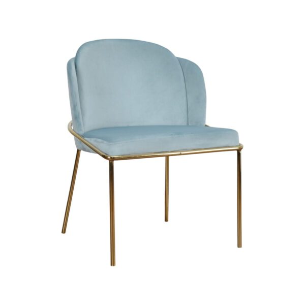 Krzesło niebieskie welurowe tapicerowane do jadalni na złotych nogach Polly New Gold
