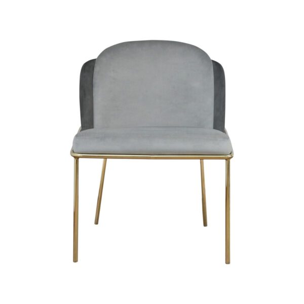 Upholstered gray velor dining chair on Polly New Gold gold legs