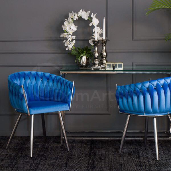 Larissa Silver blue modern armchairs on metal legs