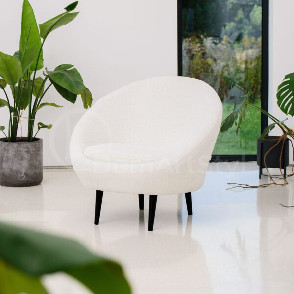 Modern comfortable white armchair on black legs Hugo