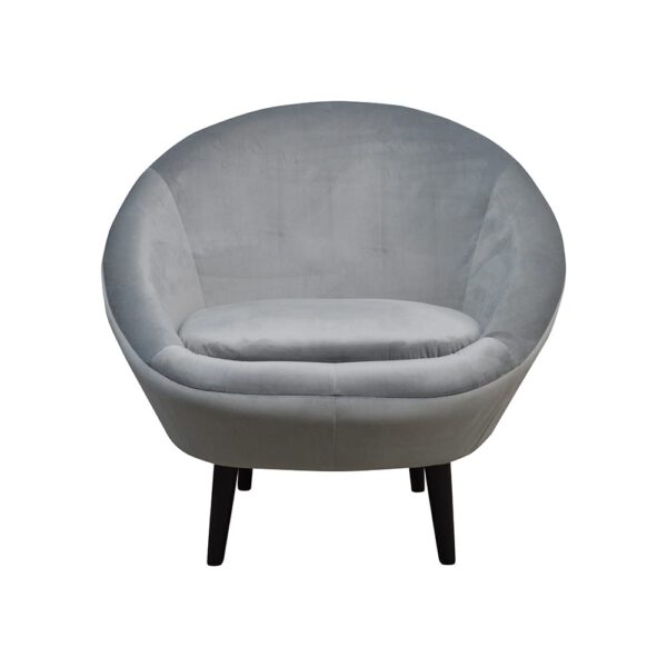 Modern gray velor armchair for the living room on wooden legs Hugo