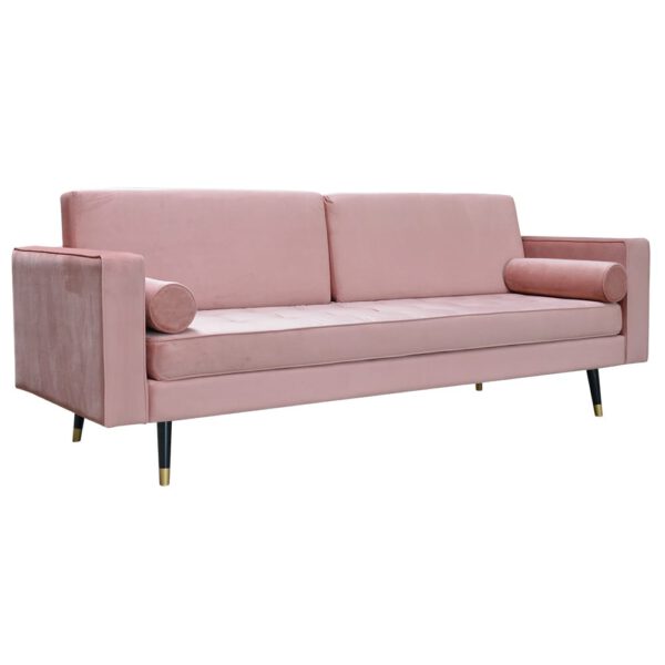 Lola pink velor sofa on wooden legs