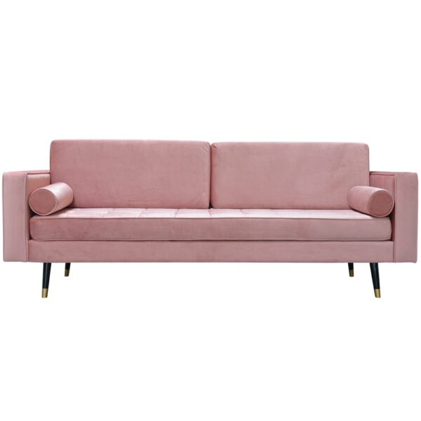 Sofa różowa welurowa nowoczesna na drewnianych nogach Lola