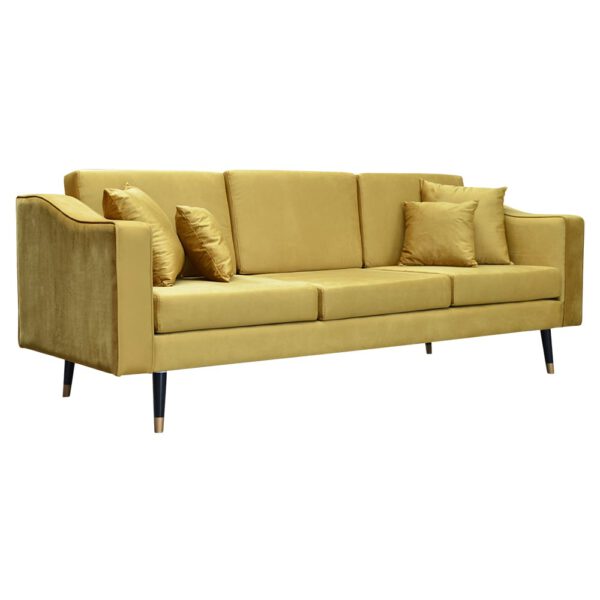 Maya yellow velvet sofa on wooden legs