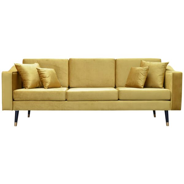 Modern yellow velvet sofa on wooden legs Maya