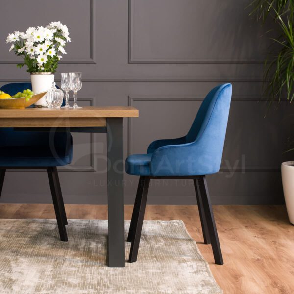 Andy Spark blue dining chair with black metal legs