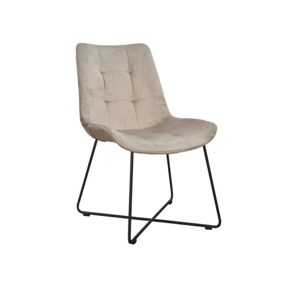 Beige velvet upholstered chair for the living room on metal legs Kuga Cross