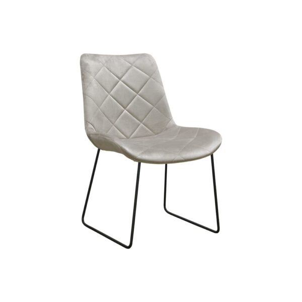 Krzesło szare welurowe tapicerowane do salonu na metalowych nogach Karo Ski