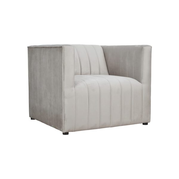 Upholstered beige velor armchair for the Avari living room