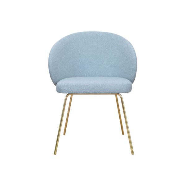 Modern chair upholstered in boucle fabric on altura ideal gold metal legs