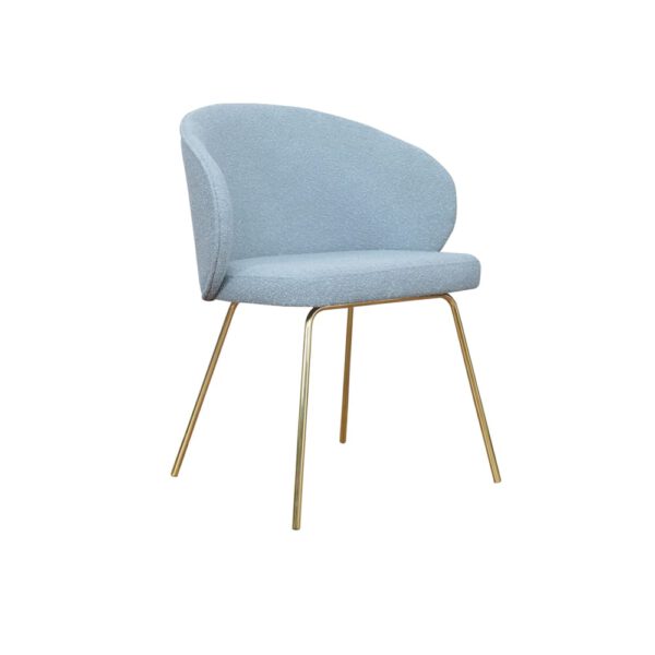 Modern upholstered chair with gold legs in Altura ideal gold boucle fabric