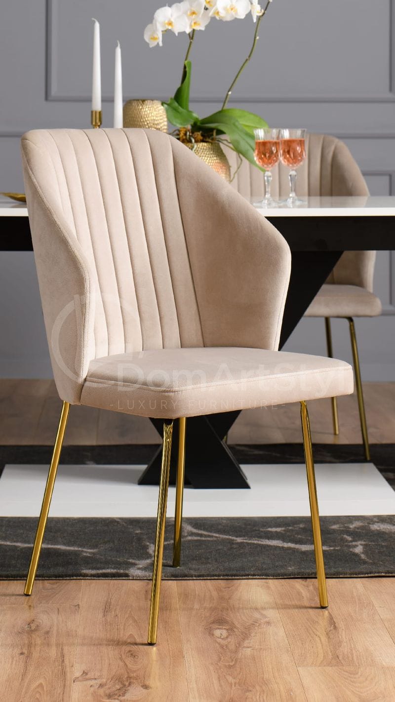 Nowoczesne krzesło tapicerowane welurowe kremowe na złotych nogach Palermo Original Gold