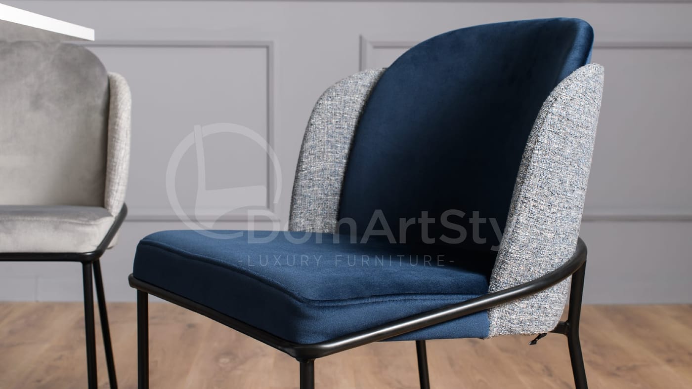 Granatowe szare krzesło tapicerowane na czarnych metalowych nogach Polly New Black
