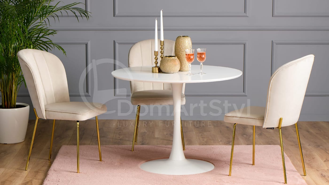 Beige velour upholstered dining chairs Matilda Original Gold