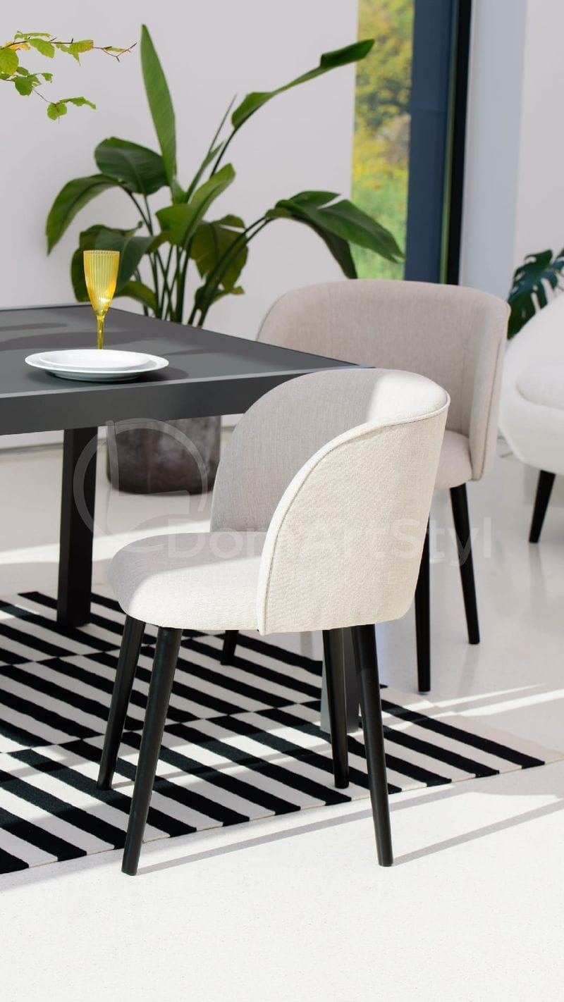 Small white dining chair on black legs Livia