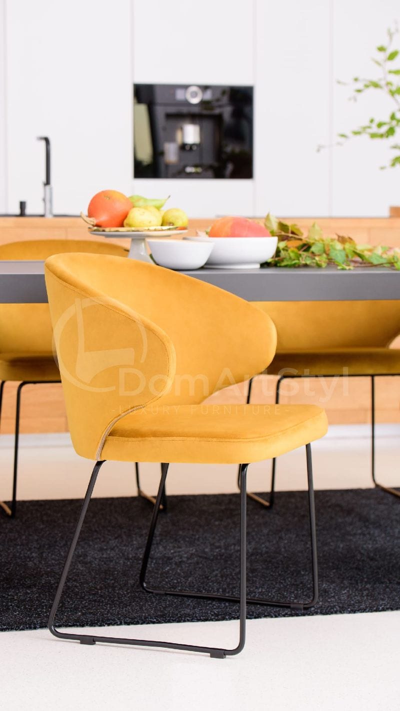 Żółte krzesło tapicerowane welurowe nowoczesne do jadalni Atlanta Ski