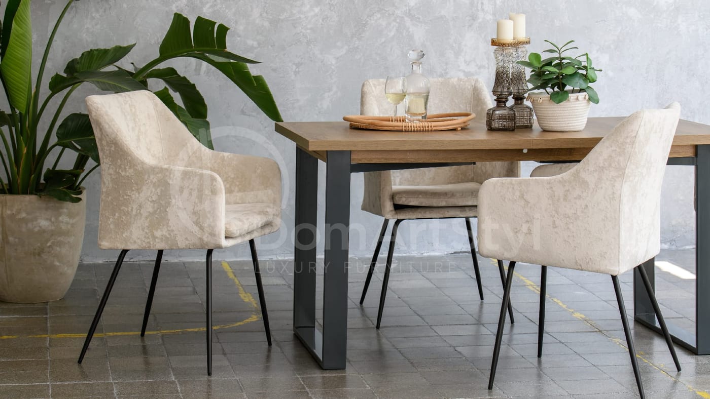 Modern cream velour armchairs for the dining room