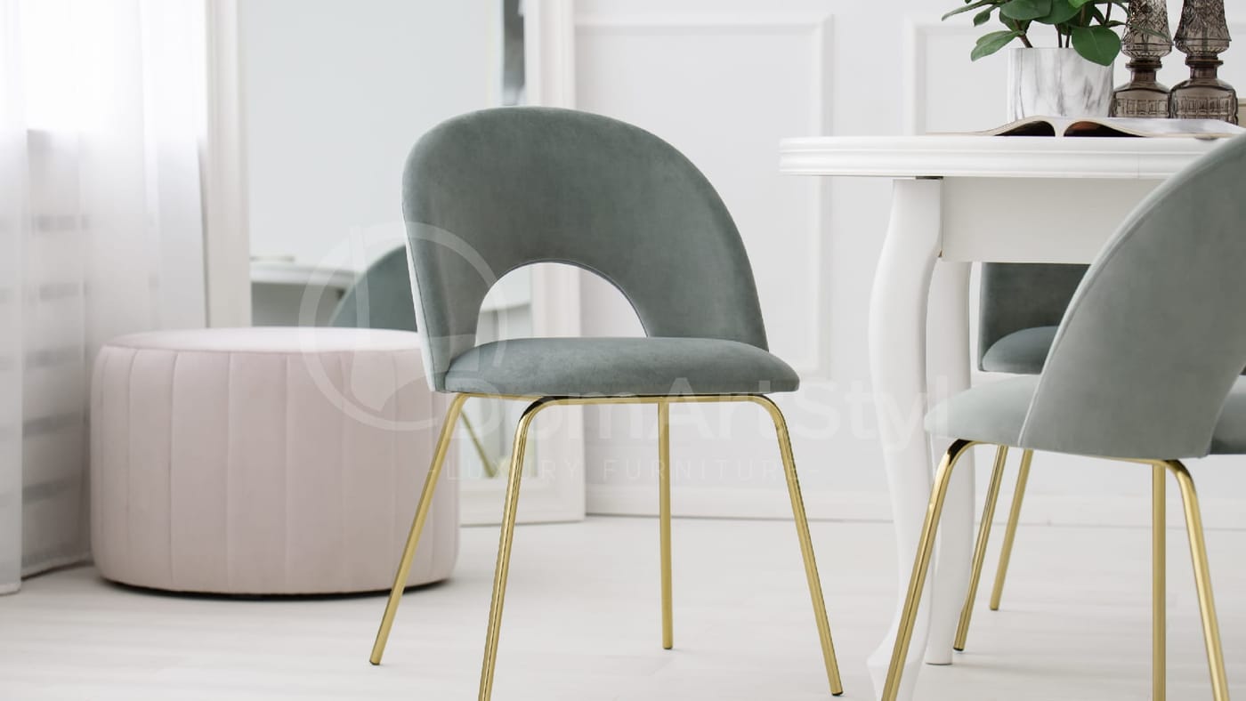 Nowoczesne szare krzesło tapicerowane do jadalni Abisso Ideal Gold