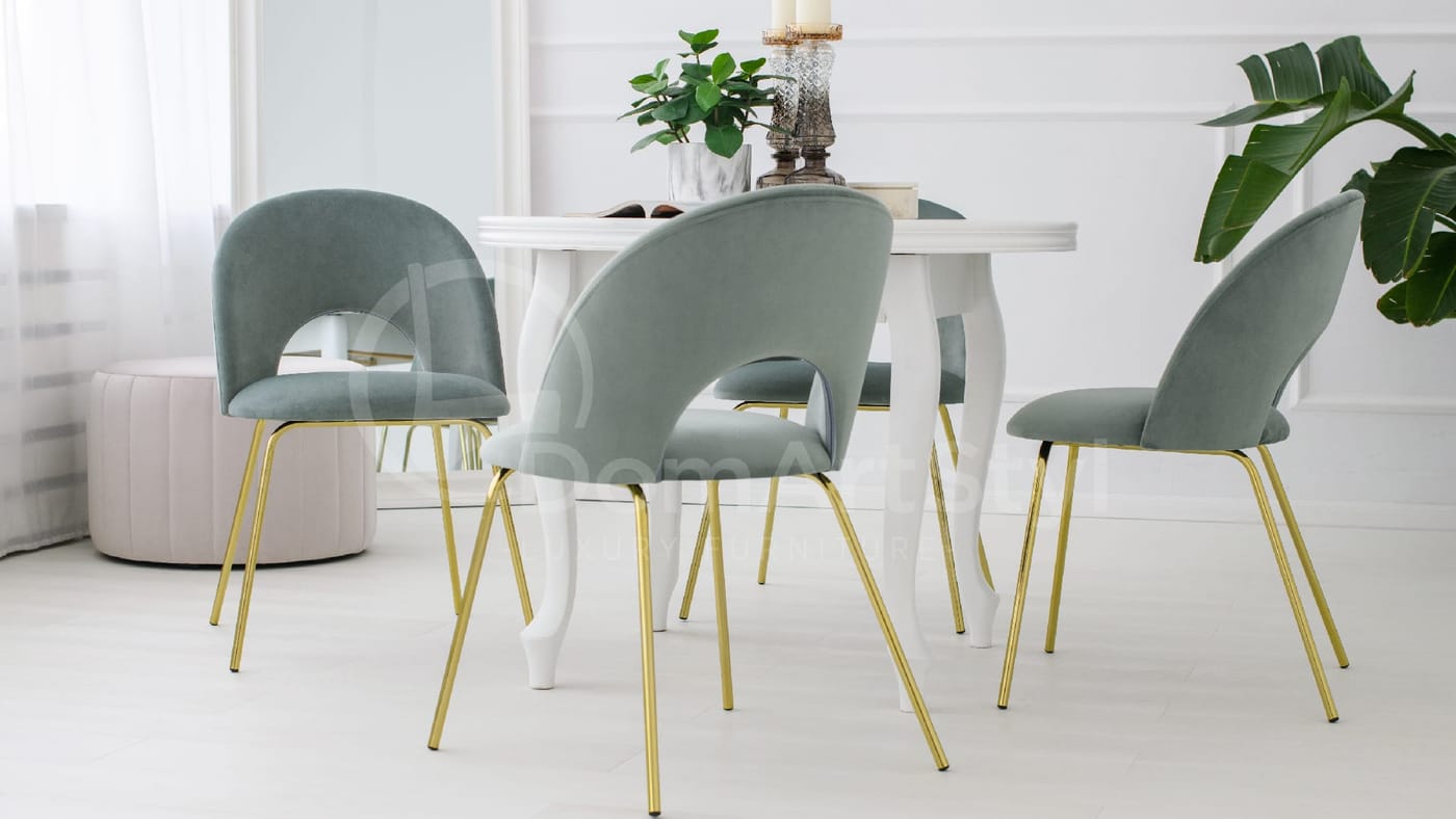 Grey velour glamour dining chairs by Abisso Ideal Gold