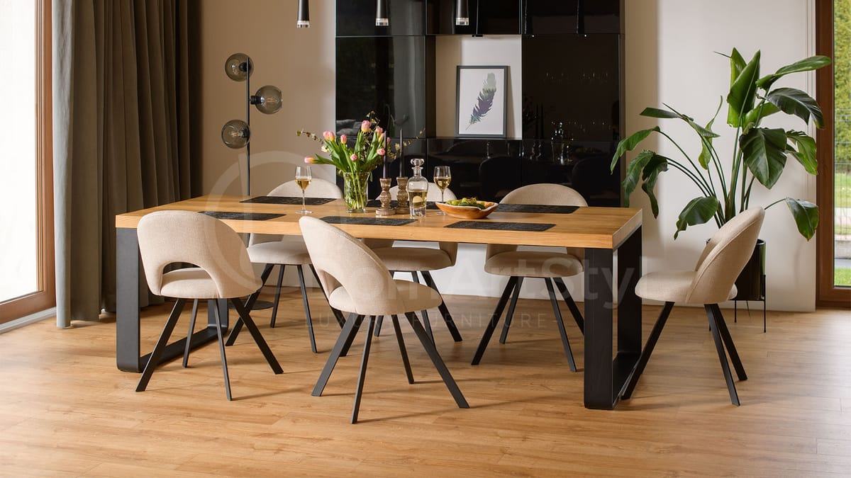 Dining room arrangements with beige loft style chairs Abisso Loft