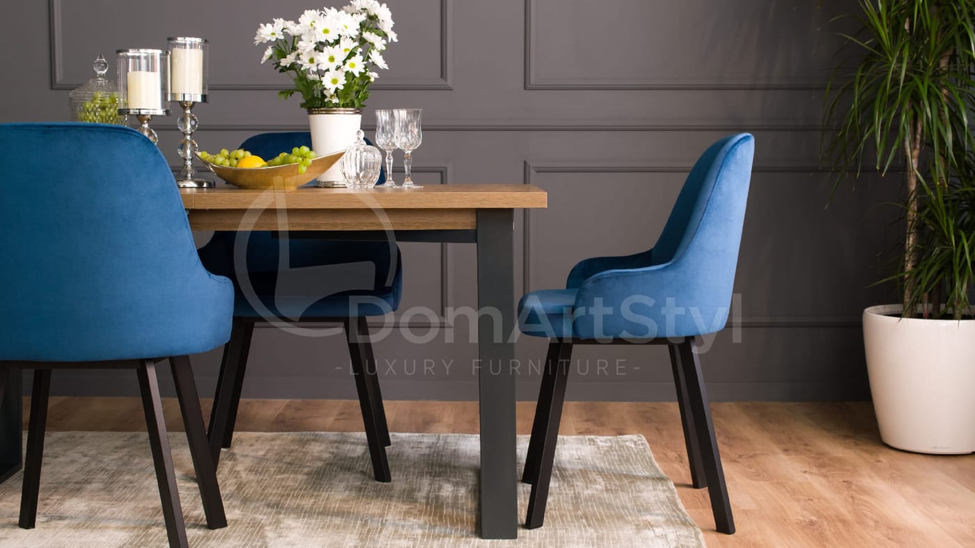 Niebieskie krzesła tapicerowane do jadalni Andy Spark