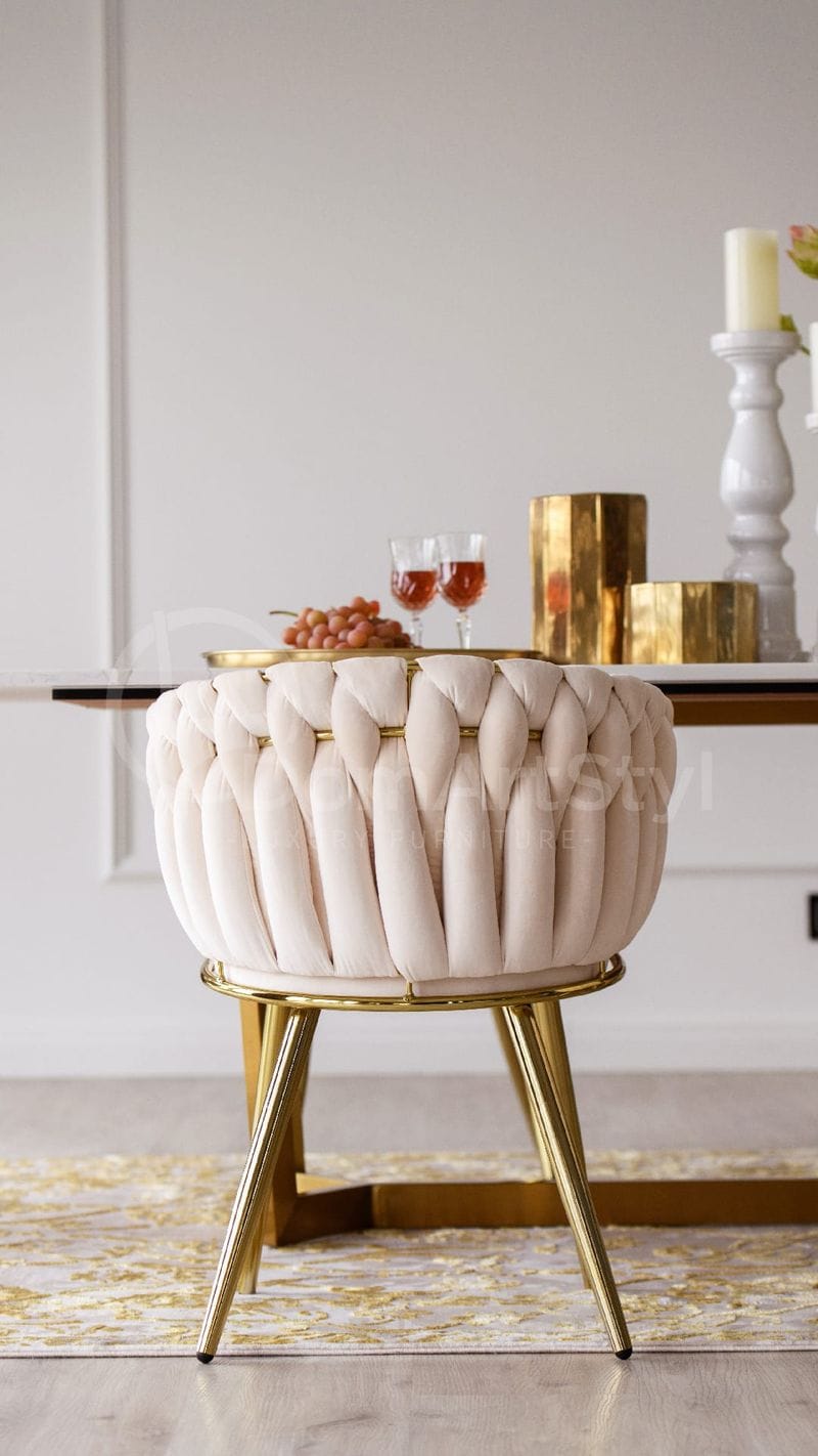 White armchair with gold legs for dining room Larissa Gold