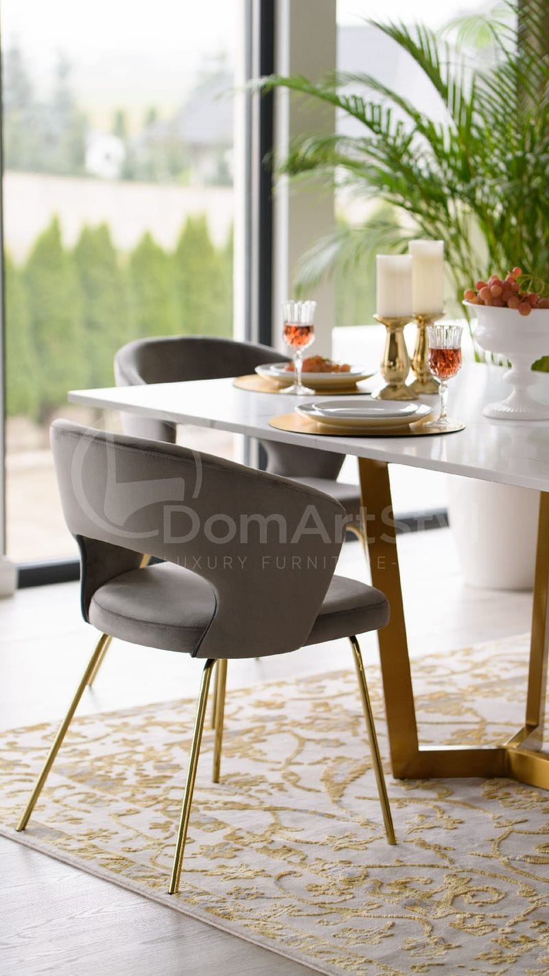 Grey velour dining chairs Boston Ideal Gold