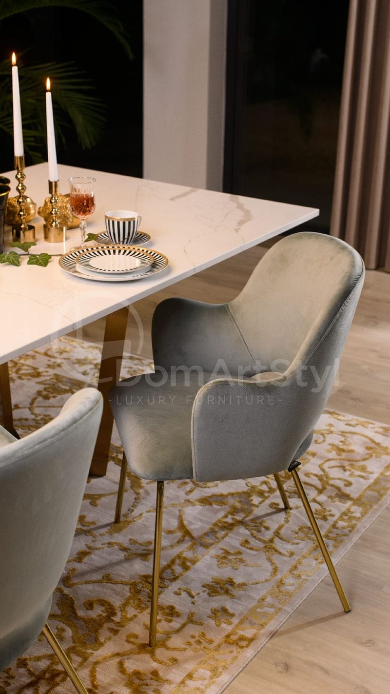 Nowoczesny szary fotel tapicerowany welurowy do jadalni Barro Ideal Gold
