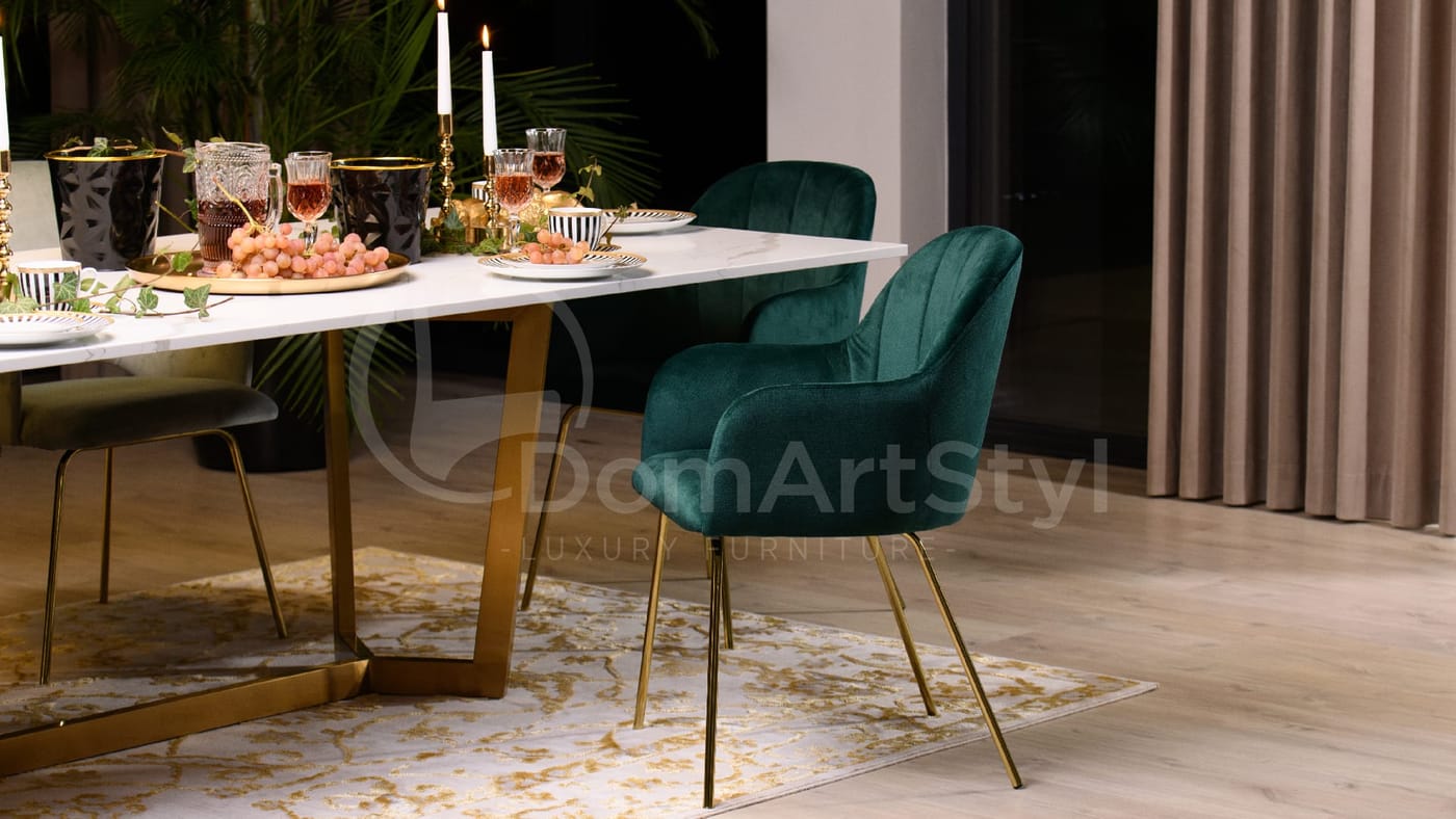 Modern green velour dining armchair Ilario Ideal Gold