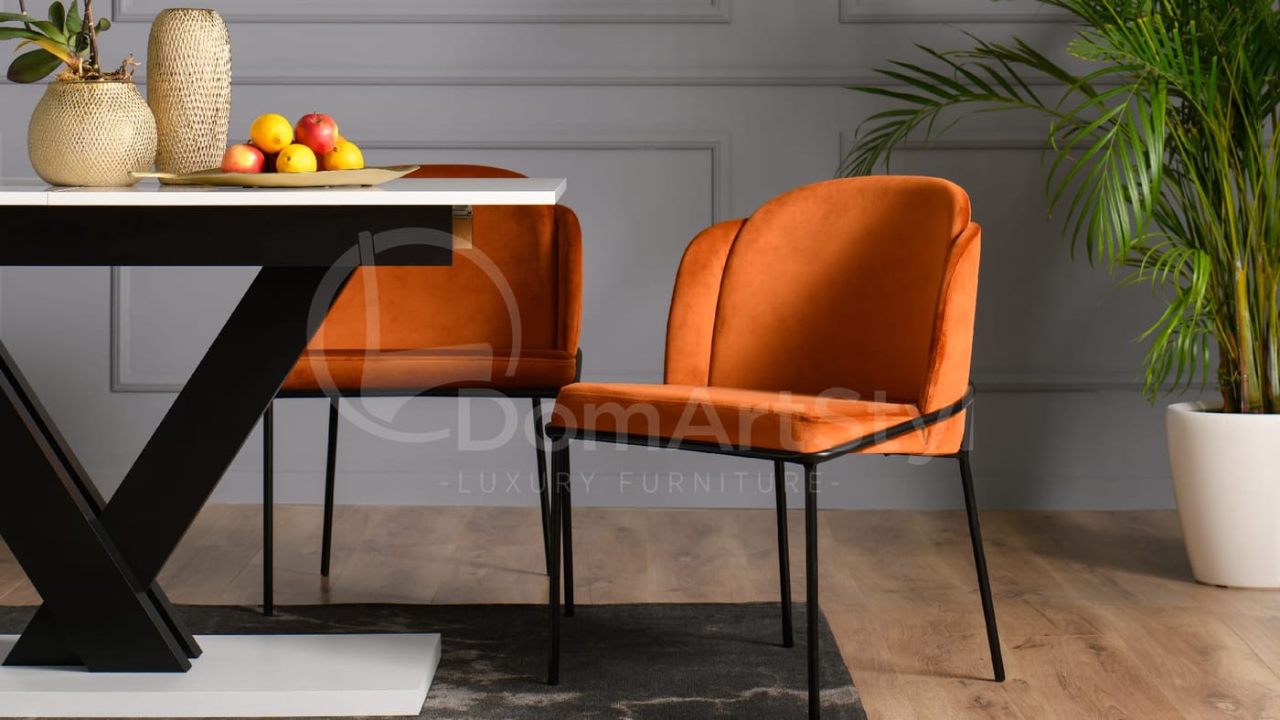 Nowoczesne krzesła do jadalni pomarańczowe na czarnych metalowych nogach Polly New Black