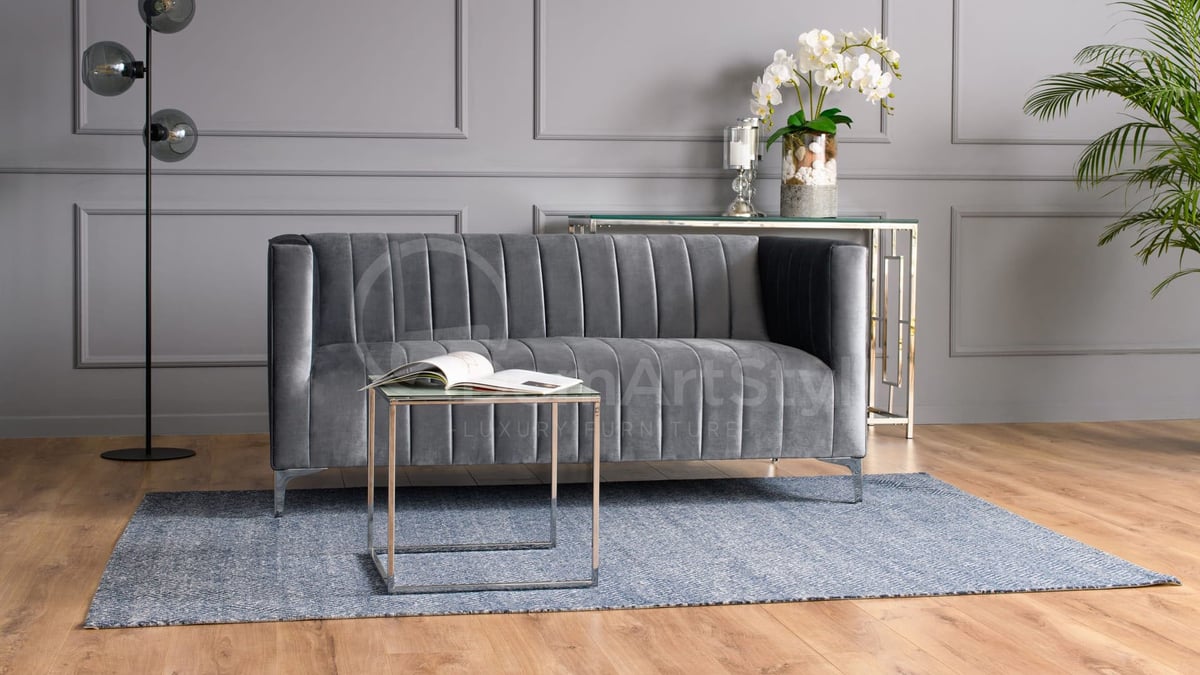 Modern grey three-seater sofa for living room